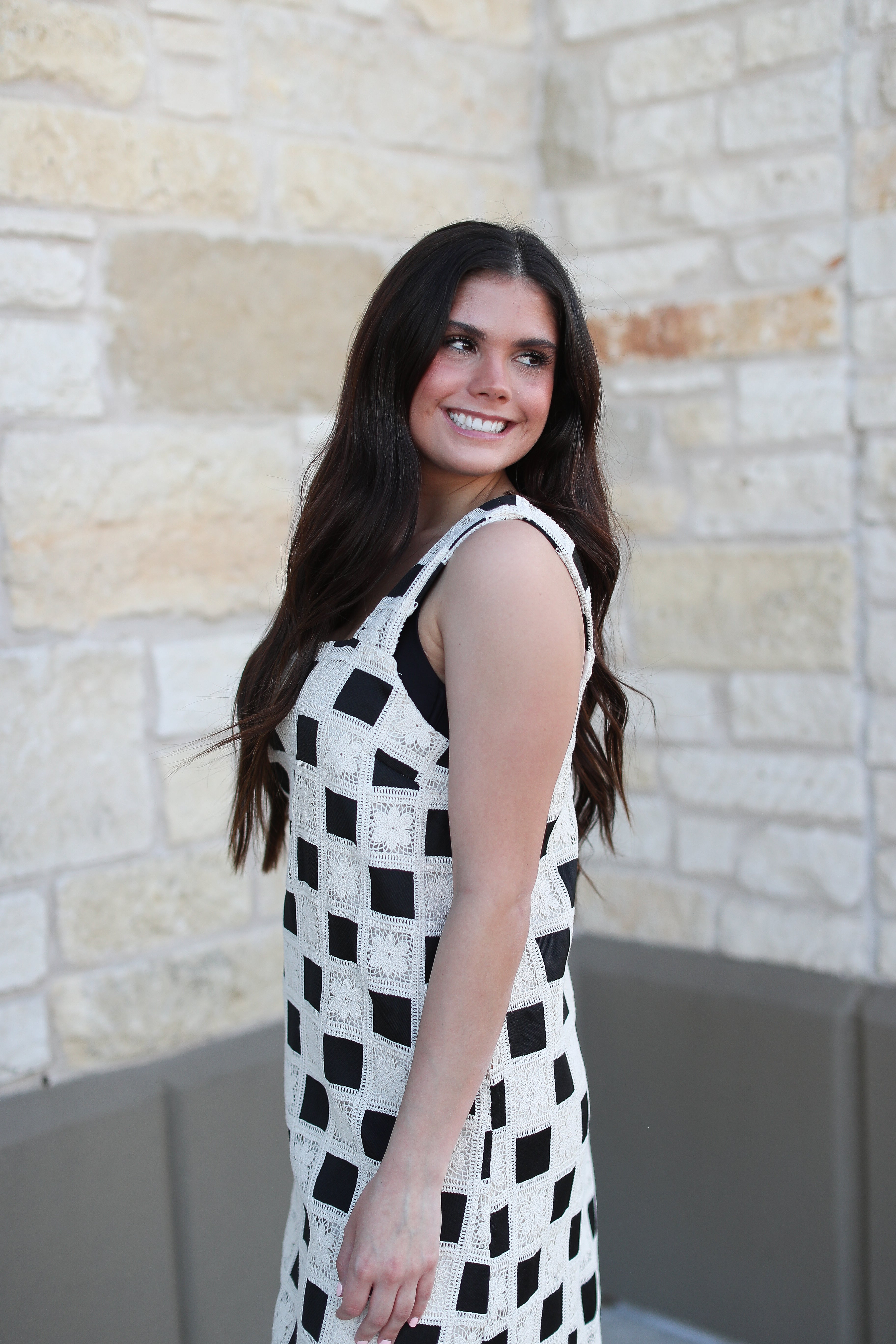 black and cream crochet dress Carolina K Crochet Shirt Dress