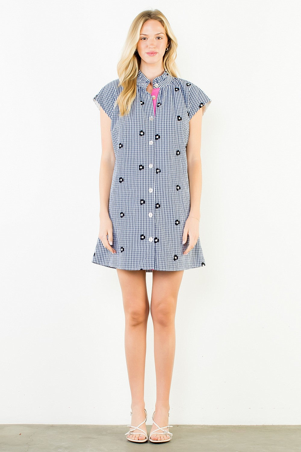 Navy Gingham & Embroidered Flowers Mini Dress – Oh Yeah Boutique