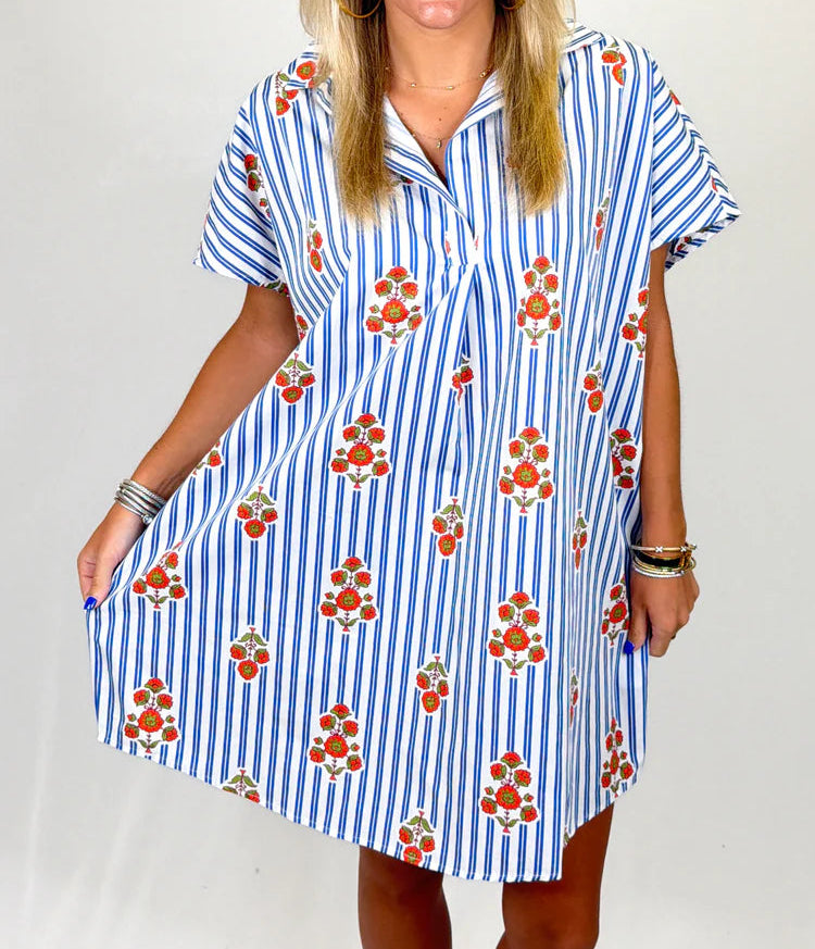 blue striped floral dress Collared Shirt – Oh Yeah Boutique Floral louisa