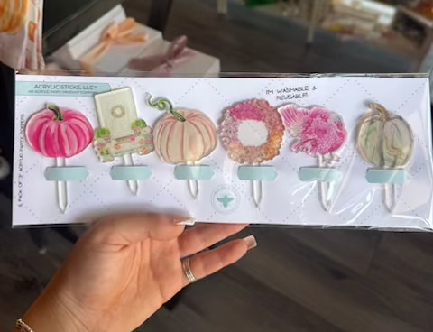 Acrylic Party Toppers - Pink Fall, Pack of 6