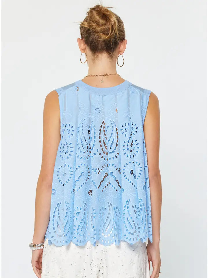Light Blue Sleeveless Eyelet Sweater Top – Oh Yeah Boutique