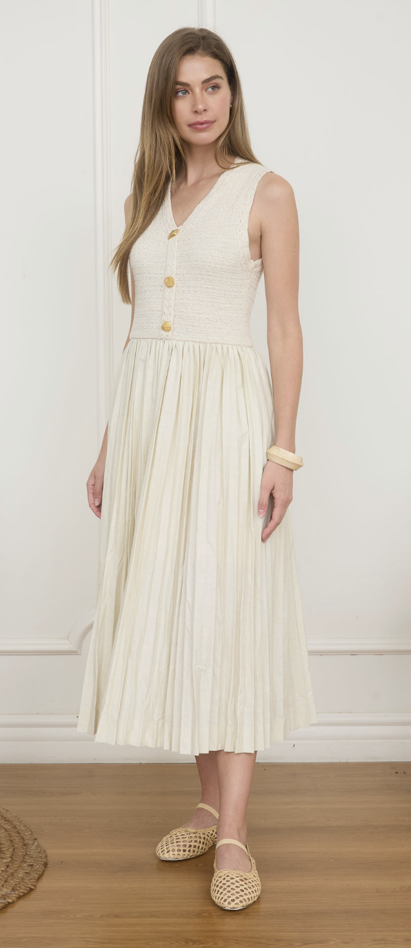 Cream Knit Woven Dress w Shell Buttons – Oh Yeah Boutique