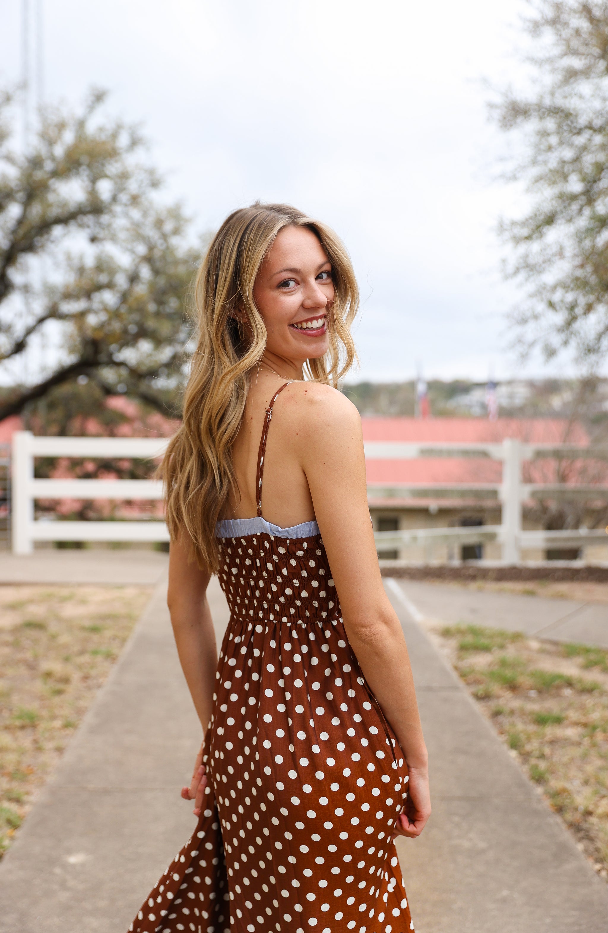 Evie Brown & Light Blue Polka Dot Maxi Dress – Oh Yeah Boutique