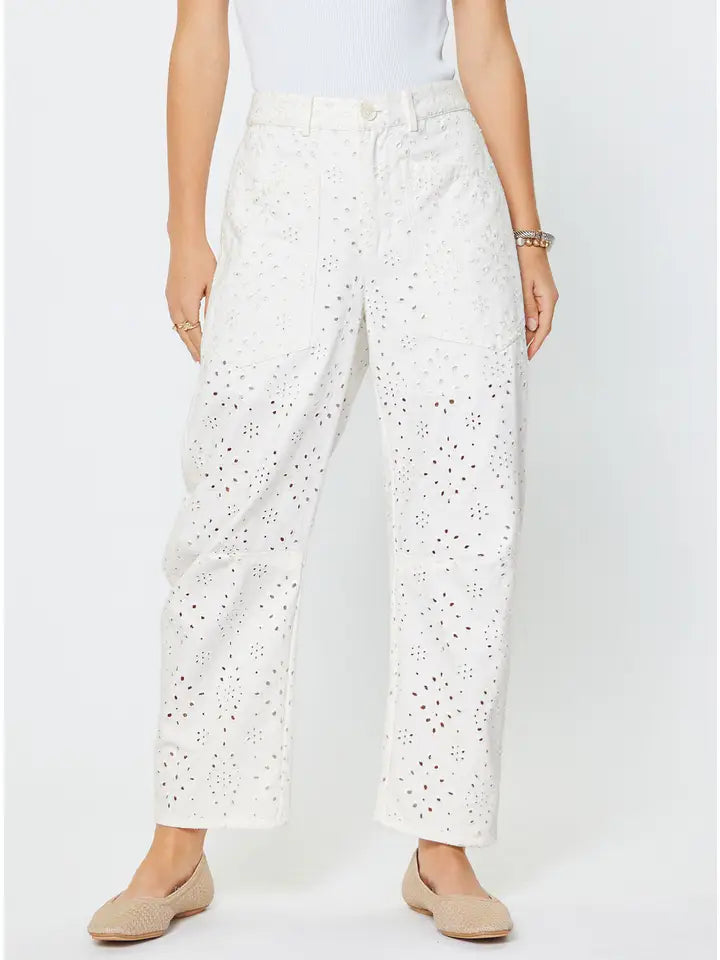 White Eyelet Barrel Leg Pants – Oh Yeah Boutique