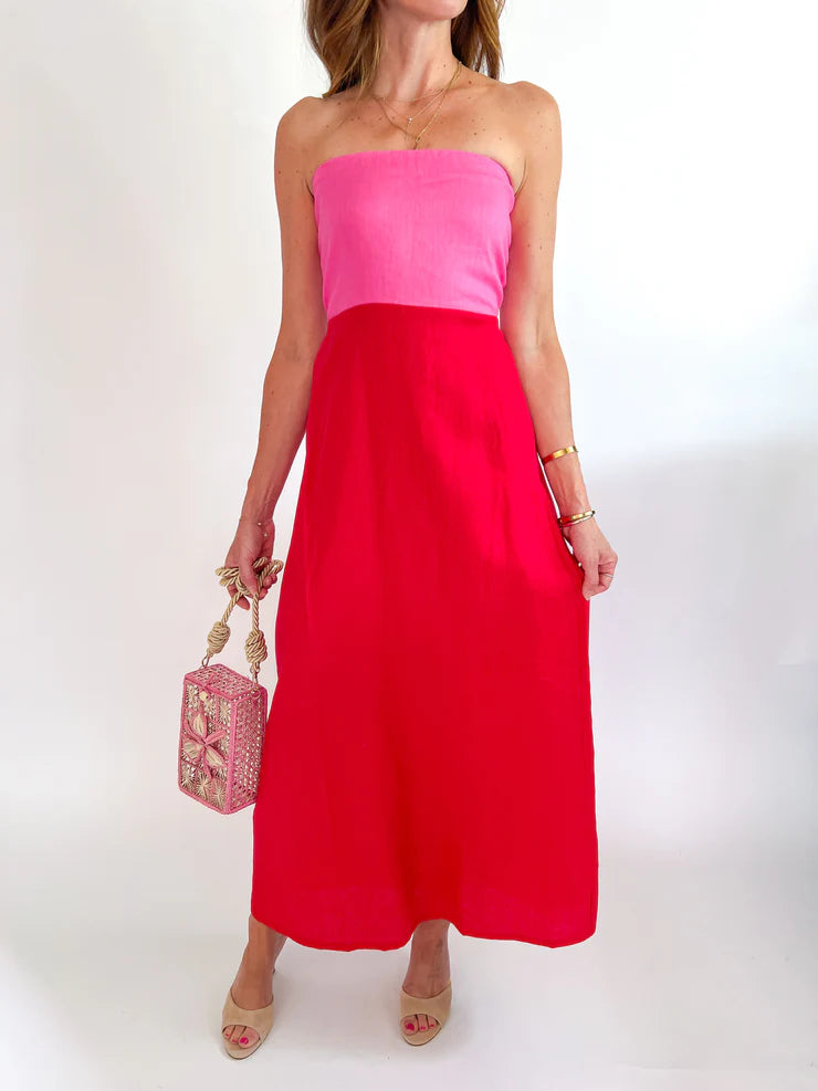 Red & Pink Linen Colorblock Maxi Dress – Oh Yeah Boutique
